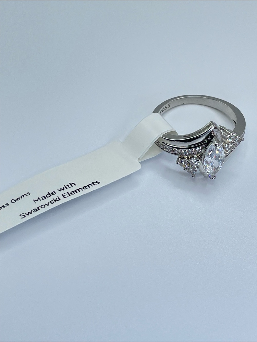 Swarovski Crystal Elements White Marquise Crystal Art Deco Ring Sz 8 - Picture 5 of 12